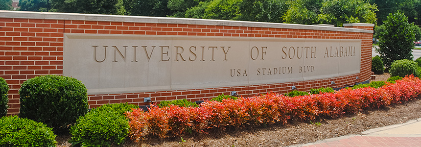 University of South Alabama street sign.
